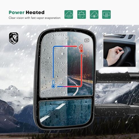 مرايا السحب YHTAUTO تناسب 1997-2003 F-150، 1997-1999 F-250، 2004 F-150 تراث، لا تناسب كابينة الطاقم، سائق تلسكوبي محدب قابل للتعديل بالطاقة ومجموعة زوج مرايا سيارة شاحنة بيك أب من جانب الركاب in Saudi Arabia