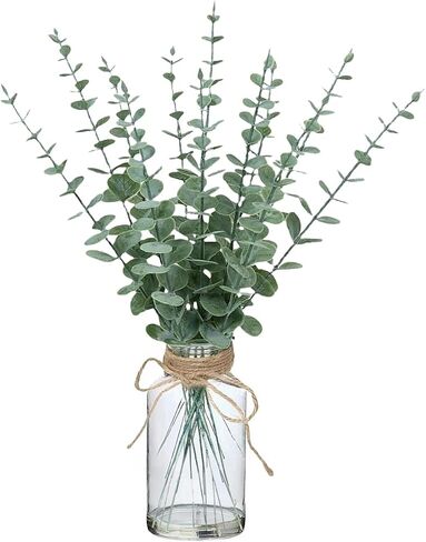 Artificial Plants Olive Branch in Glass Vase, 14.5" Fake Plant Greenery Stems with Olive Branches Faux Eucalyptus Stems for Home Office Farmhouse Wedding Table Centerpiece Décor in Saudi Arabia