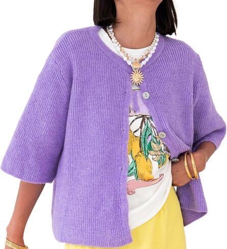 Women Knitted Cropped Cardigan Sweater Short Sleeve Button Down Y2k Top in Kuwait