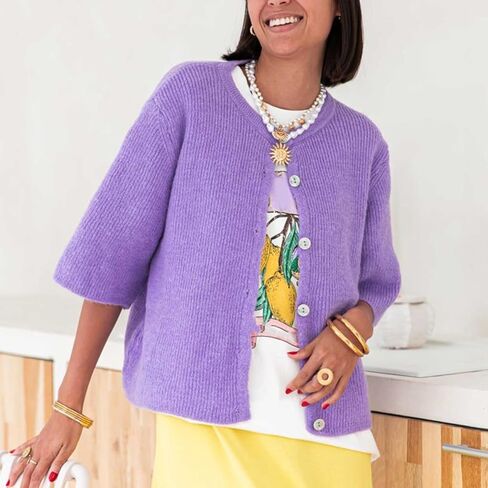 Women Knitted Cropped Cardigan Sweater Short Sleeve Button Down Y2k Top in Kuwait