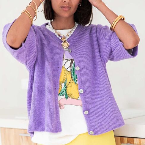 Women Knitted Cropped Cardigan Sweater Short Sleeve Button Down Y2k Top in Kuwait