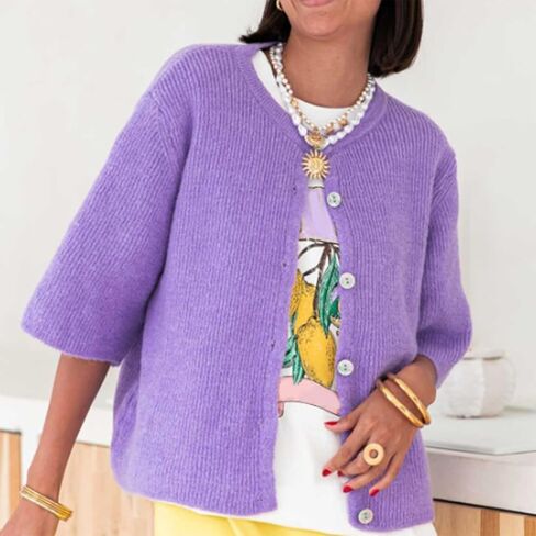 Women Knitted Cropped Cardigan Sweater Short Sleeve Button Down Y2k Top in Kuwait