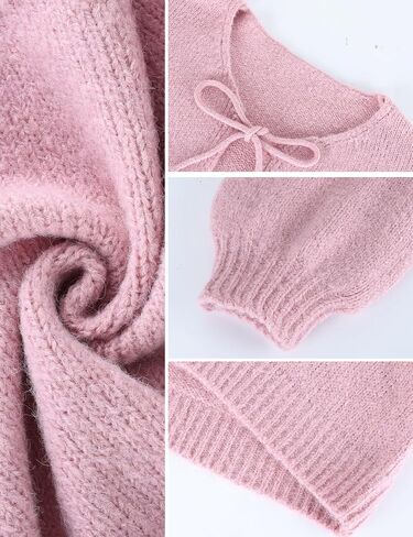 سترة صوفية نسائية من Yimoon Y2K بربطة أمامية وأكمام طويلة ومفتوحة من الأمام كبيرة الحجم (وردي-M) in Kuwait