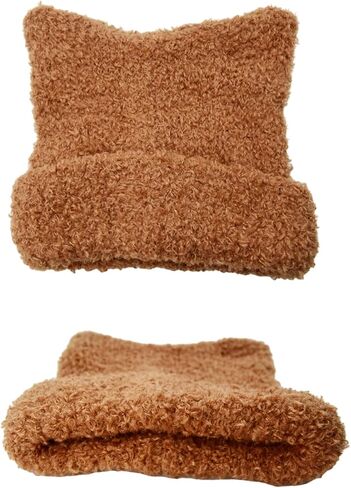 Fuzzy Cat Ear Knitted Beanie Hats, Warm Winter Slouchy Crocheted Hat Funny Plush Kitty Ears Cap for Girls Women in Kuwait