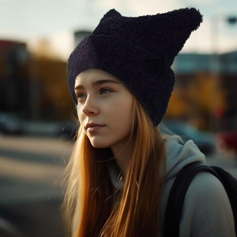 Fuzzy Cat Ear Knitted Beanie Hats, Warm Winter Slouchy Crocheted Hat Funny Plush Kitty Ears Cap for Girls Women in Kuwait