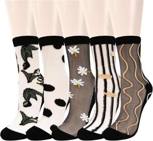 Benefeet Sox Womens Girls Sheer Socks Lace Mesh Crew Socks Transparent See Through Socks Ultra Thin Silk Nylon Dress Socks in Saudi Arabia