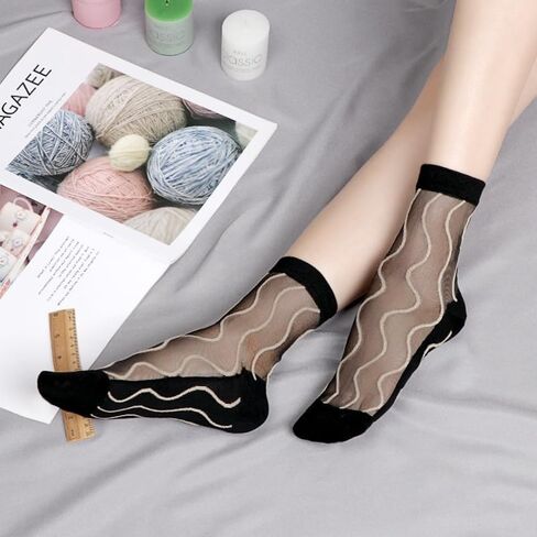 Benefeet Sox Womens Girls Sheer Socks Lace Mesh Crew Socks Transparent See Through Socks Ultra Thin Silk Nylon Dress Socks in Saudi Arabia