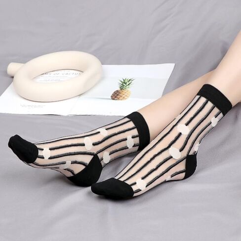 Benefeet Sox Womens Girls Sheer Socks Lace Mesh Crew Socks Transparent See Through Socks Ultra Thin Silk Nylon Dress Socks in Saudi Arabia
