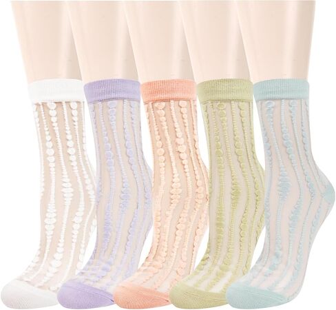 Benefeet Sox Womens Girls Sheer Socks Lace Mesh Crew Socks Transparent See Through Socks Ultra Thin Silk Nylon Dress Socks in Saudi Arabia