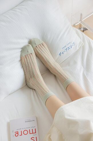 Benefeet Sox Womens Girls Sheer Socks Lace Mesh Crew Socks Transparent See Through Socks Ultra Thin Silk Nylon Dress Socks in Saudi Arabia