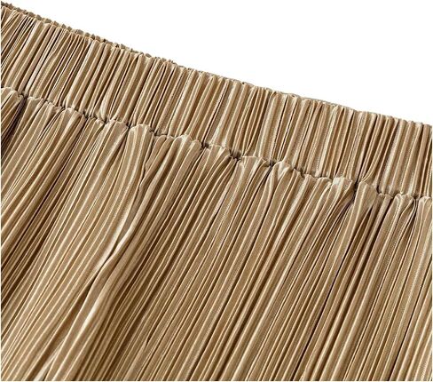 OYOANGLE Women's Pleated Elastic Waist Lettuce Trim Palazzo Pants Wide Leg Casual Loose Long Pants in Saudi Arabia