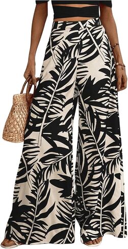 GORGLITTER Women's Tropical Pants High Waisted Hawaiian Pants Elastic Wide Leg Pants in Saudi Arabia