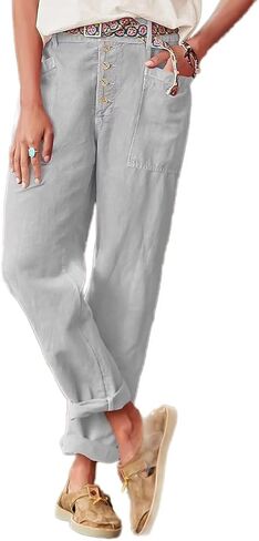 Flamingals Women's Pocket Detail Button Front Pants Without Belt Mid Waist Casual Pants in Saudi Arabia