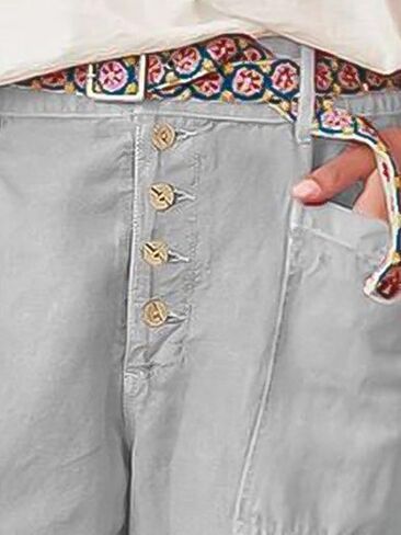 Flamingals Women's Pocket Detail Button Front Pants Without Belt Mid Waist Casual Pants in Saudi Arabia