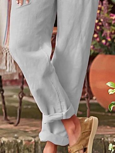 Flamingals Women's Pocket Detail Button Front Pants Without Belt Mid Waist Casual Pants in Saudi Arabia