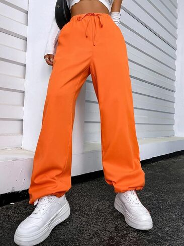 SOLY HUX Women's Cargo Pants Elastic High Waisted Loose Straight Jogger Leg Pocket Trousers Y2K Pants in Saudi Arabia