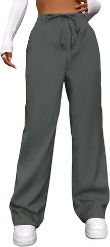 SOLY HUX Women's Cargo Pants Elastic High Waisted Loose Straight Jogger Leg Pocket Trousers Y2K Pants in Saudi Arabia
