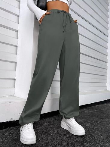 SOLY HUX Women's Cargo Pants Elastic High Waisted Loose Straight Jogger Leg Pocket Trousers Y2K Pants in Saudi Arabia
