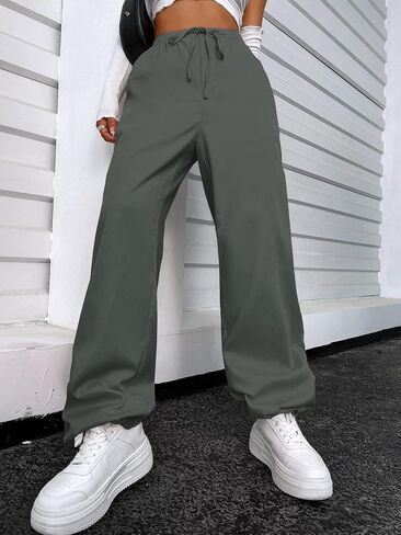 SOLY HUX Women's Cargo Pants Elastic High Waisted Loose Straight Jogger Leg Pocket Trousers Y2K Pants in Saudi Arabia