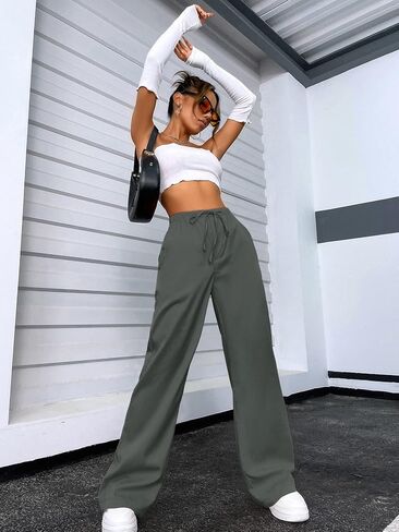 SOLY HUX Women's Cargo Pants Elastic High Waisted Loose Straight Jogger Leg Pocket Trousers Y2K Pants in Saudi Arabia