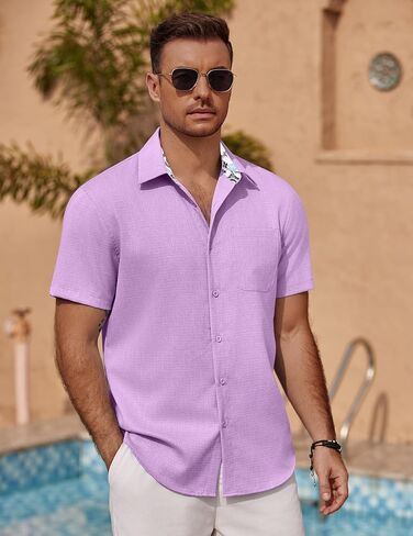 COOFANDY Men's Short Sleeve Button Down Casual Linen Shirts Summer Beach Shirt Vacation Wedding Shirts with Pocket in Saudi Arabia