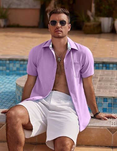COOFANDY Men's Short Sleeve Button Down Casual Linen Shirts Summer Beach Shirt Vacation Wedding Shirts with Pocket in Saudi Arabia