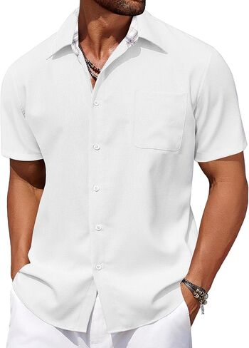 COOFANDY Men's Short Sleeve Button Down Casual Linen Shirts Summer Beach Shirt Vacation Wedding Shirts with Pocket in Saudi Arabia