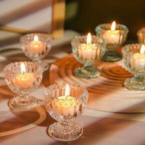 Diamond Star Glass Candle Holder Tealight Candle Holder Set of 12 Votive Candle Holders Bulk for Home Wedding Centerpieces Party Decorations(Blue+Pink+Clear)