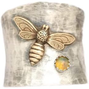 Vintage Silver Diamond Bee Spinner Ring 925 Sterling Silver Brass Flower Fidget Rings Band Carving Flower Bee Butterfly Ring Creativity Birthstone Wedding Engagement Ring Bee 6