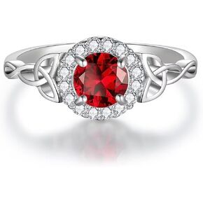Celtic Birthstone Rings for Women Created Gemstone Round Halo Statement Promise Band Rings Celtic Knot Jewelry