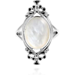 AeraVida White Mother of Pearl Vintage Style .925 Sterling Silver Ring | Elegant Wedding Rings For Women | Casual Comfort Fit Silver Rings for Women | Gift for Daughter | Sterling Silver Rings Sizes (6-10)