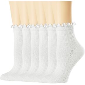 Mcool Mary Womens Crew Socks Ruffle Casual Cotton Frilly Breathable Cute Knit Lettuce Trim Dress Ankle Socks 6 Pack