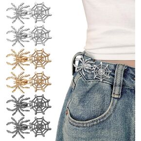 6 Sets Pant Waist Tightener, Jeans Buttons for Loose Jeans, Adjustable & Detachable Crystal Pants Clips for Waist, No Sew Button for Jeans to Make Smaller, Silver Gold Black