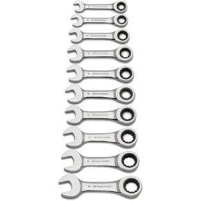 GEARWRENCH 10 Piece 12 Point Stubby Ratcheting Combination Wrench Metric Set | 9520D