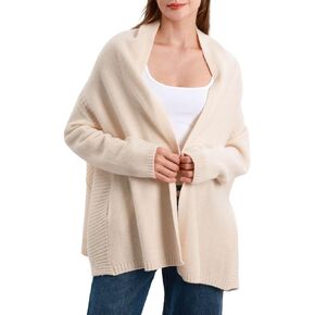 Amazhiyu Women's 100% Wool Open Front Cardigan Sweater Cable Knit Batwing Coats