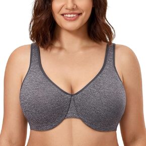 CALVENA Women's Unlined Full Coverage Minimizer Bra Plus Size Underwire Bra for Heavy Breast