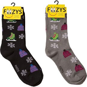 Foozys Women’s Crew Socks | Skates & Flakes Holiday Novelty Socks | 2 Pair