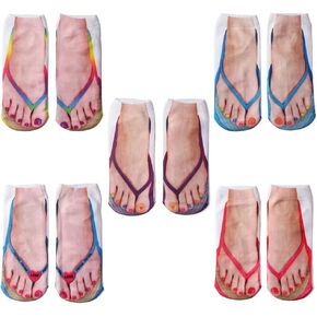 5 Pair Manicure Print Socks Flip Flop Print Socks 3D Pattern Socks Casual Personalized Flip Flop Socks Low Cut Ankle Socks
