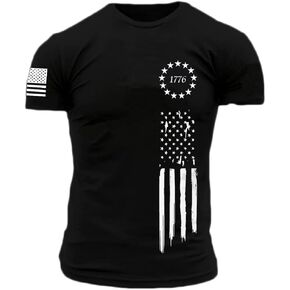 Men's American Flag Short Long Sleeve T-Shirt