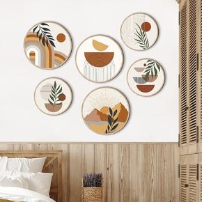 Geetery 6Pcs Boho Wall Art Decor Wooden Wall Decoration for Living Room Farmhouse Round Bohemian Wall Decor Geometric Sun Wood Art 10" 8" Bohemian Wall Hanging Minimalist Wall Art for Office (Novel)
