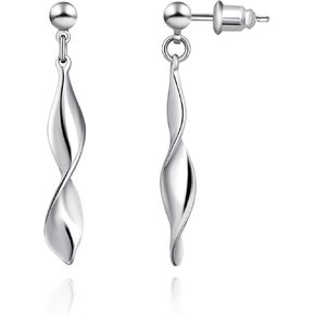 Silver Spiral Earrings Studs-925 Sterling Silver Post Bar Earrings for Women Long Drop Earrings for Women Infinity Twist Earrings Dangle Geometric Earrings for Women Trendy