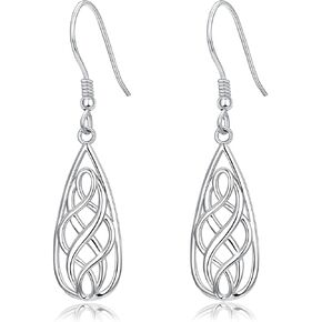 Celtic Earrings 925 Sterling Silver Celtic Knot Dangle Drop Earrings Silver/Rose Gold/Gold Hook Earrings for Women Celtic Earrings Gifts for Birthday Christmas Valentines Mothers Day