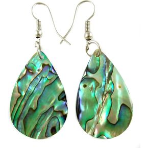 Iridescent Paua Abalone Shell Earrings, Teardrop Natural Abalone Earrings for Women, Handmade Dangle Drop Seashell Earrings Fashion Jewelry BA196