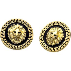 Lion Round Disc Large Big Stud Earrings for Women Men Girls Punk Personalized Sterling Silver Plated 14k Gold Animal Button Circle Huggie Piercing Hypoallergenic Studs Post Pin Fashion Jewelry Gifts Her Bff Birthday Bff
