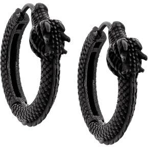 HAQUIL Black Plated Stainless Steel Dragon Hoop Earrings, Dragon Jewelry Gift for Men and Women