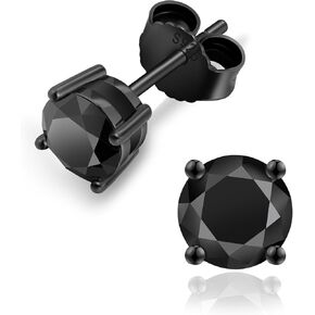KRKC&CO Moissanite Earrings for Men, Dazzling Studs Earrings, S925 Sterling Silver, 4-Prong, 1.2-3.0CT, D Color, VVS1, 14K White Gold, Black Jewelry Gifts For Him
