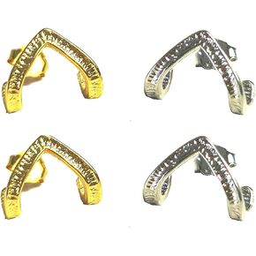 V Shaped Earrings for Women and Men,Triangle Stud [Golden Silver 2 Pairs a Set] Gold Plated Hypoallergenic Stering Earring Post Couple Friend's Gift for Valentine's Day