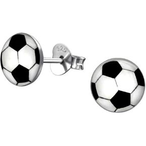 Soccer/Football .925 Sterling Silver Tiny Stud Earrings (Hypoallergenic)