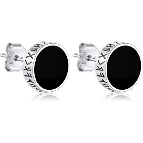 Bandmax 925 Sterling Silver Mens Stud Earrings Natural Black Onxy Agate Earrings Studs for Men Gift for Husband Boyfriend Son