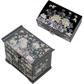 February Mountain Mother of Pearl Jewelry Box & 4-Drawer Chest Set – Handcrafted Korean Gifts for Birthday, Wedding, Christmas, Mother’s Day